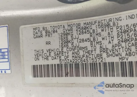 2004 Toyota Sienna Xle из США, поврежденный, VIN 5TDZA22C64S153721